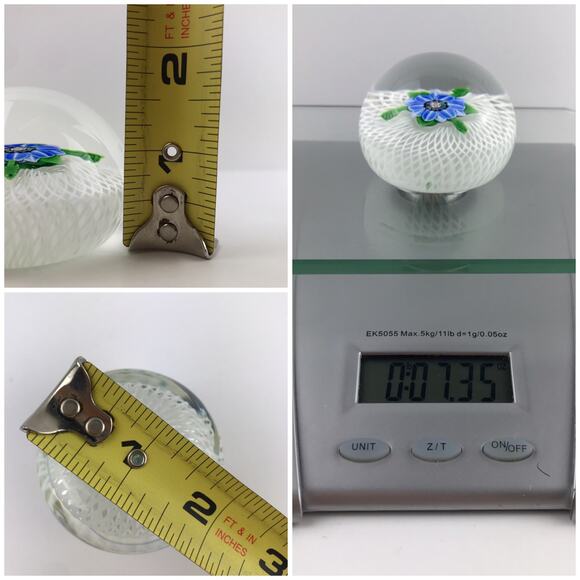 Perthshire 1985A Miniature Blue Flower Spiral Latticinio Cushion Paperweight - Picture 8 of 14